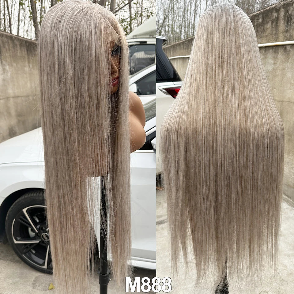 Magicae 330Grams 36Inch 4x4 Lace Front Wigs Chestnut Brown Wigs Ombre Highlight Straight Blond P27/613# High Temperature Cosplay