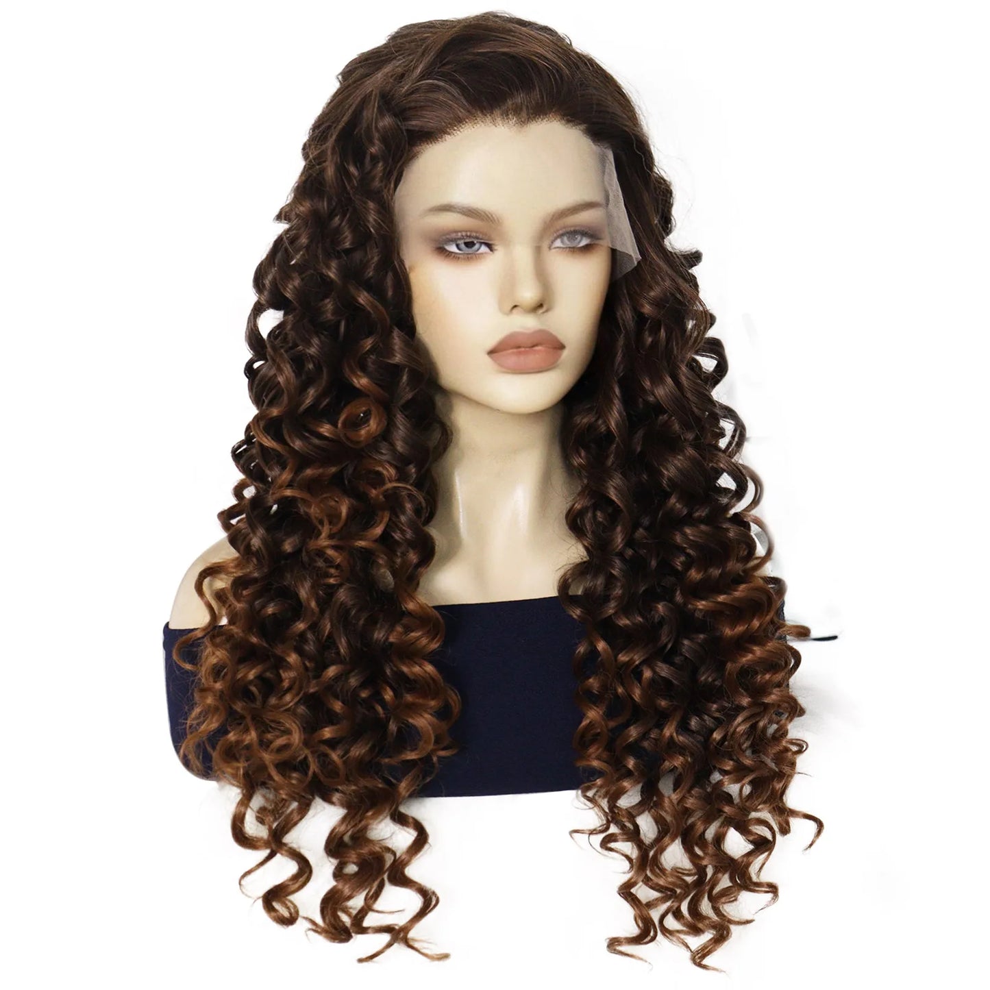 Synthetic 13*2 Lace Wig Brown Curly Hair 24 Inch Length Free Part Lace Front Wig for Fashionable Sexy Women