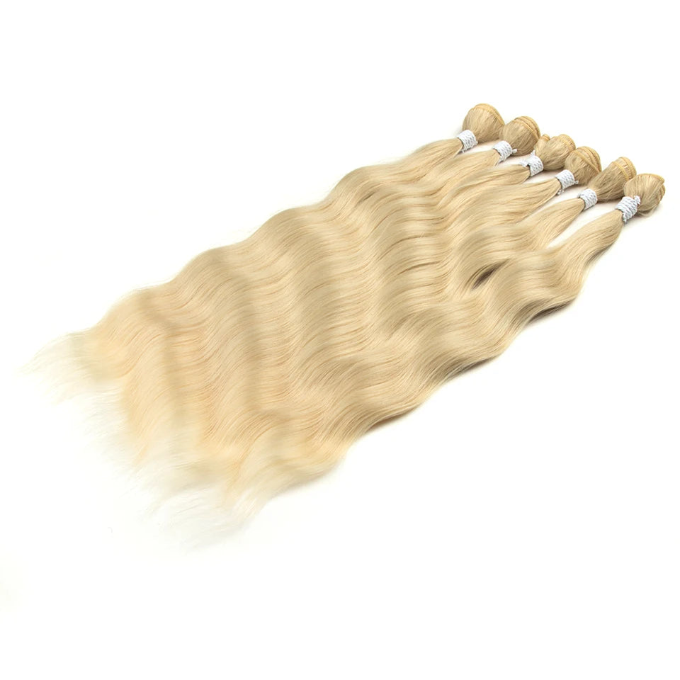 FASHION IDOL Water Wave Hair Bundles Synthetic Hair Extensions Ombre Blonde Hair Weave Bundles 6pcs 20" High Temperature Fiber