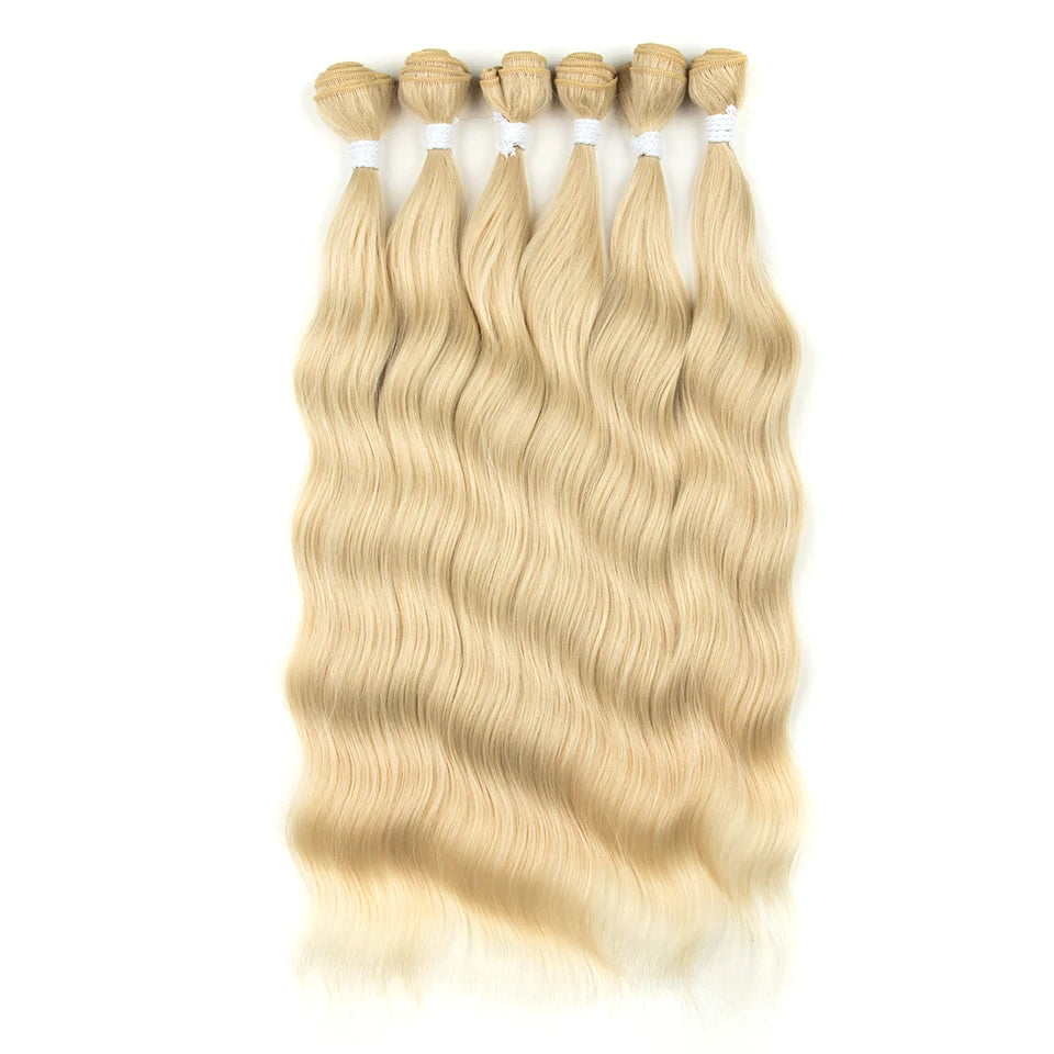 FASHION IDOL Water Wave Hair Bundles Synthetic Hair Extensions Ombre Blonde Hair Weave Bundles 6pcs 20" High Temperature Fiber