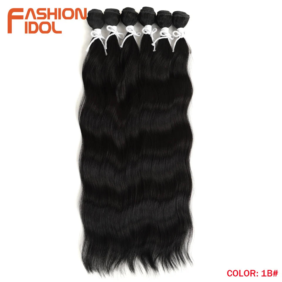 FASHION IDOL Water Wave Hair Bundles Synthetic Hair Extensions Ombre Blonde Hair Weave Bundles 6pcs 20" High Temperature Fiber