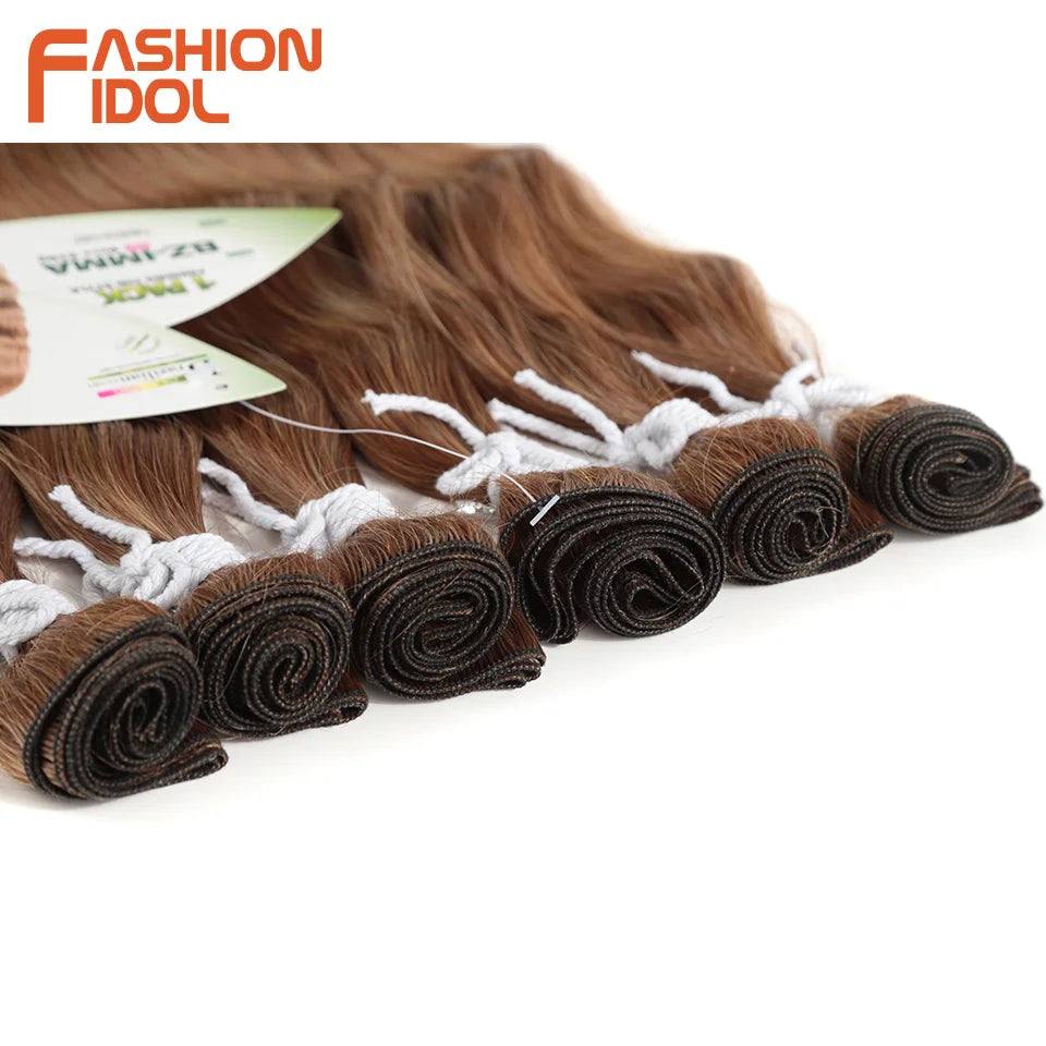 FASHION IDOL Water Wave Hair Bundles Synthetic Hair Extensions Ombre Blonde Hair Weave Bundles 6pcs 20" High Temperature Fiber