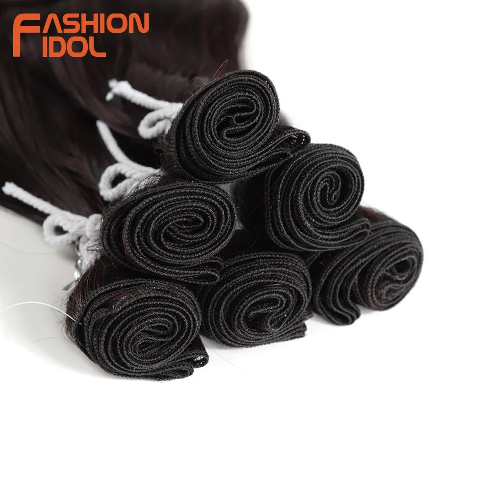 FASHION IDOL Water Wave Hair Bundles Synthetic Hair Extensions Ombre Blonde Hair Weave Bundles 6pcs 20" High Temperature Fiber