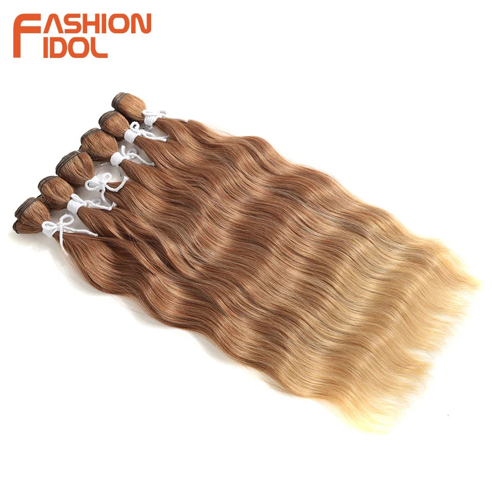 FASHION IDOL Water Wave Hair Bundles Synthetic Hair Extensions Ombre Blonde Hair Weave Bundles 6pcs 20" High Temperature Fiber
