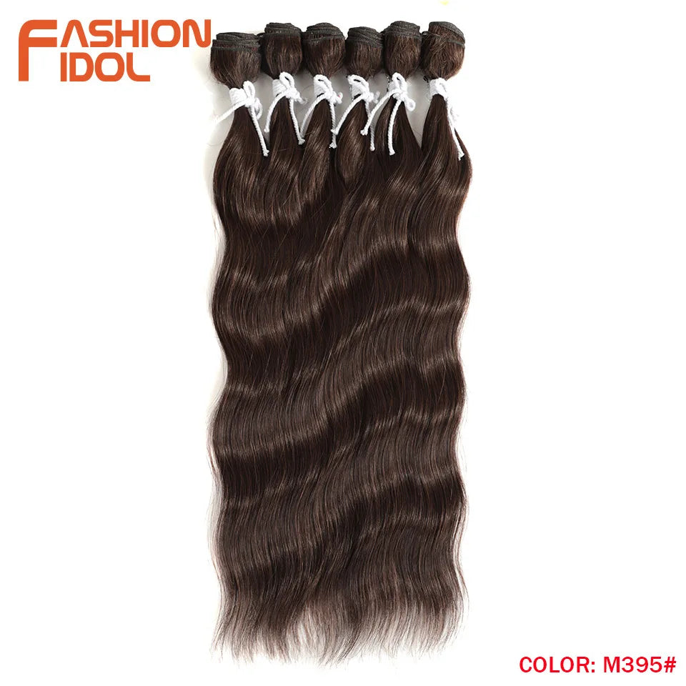 FASHION IDOL Water Wave Hair Bundles Synthetic Hair Extensions Ombre Blonde Hair Weave Bundles 6pcs 20" High Temperature Fiber