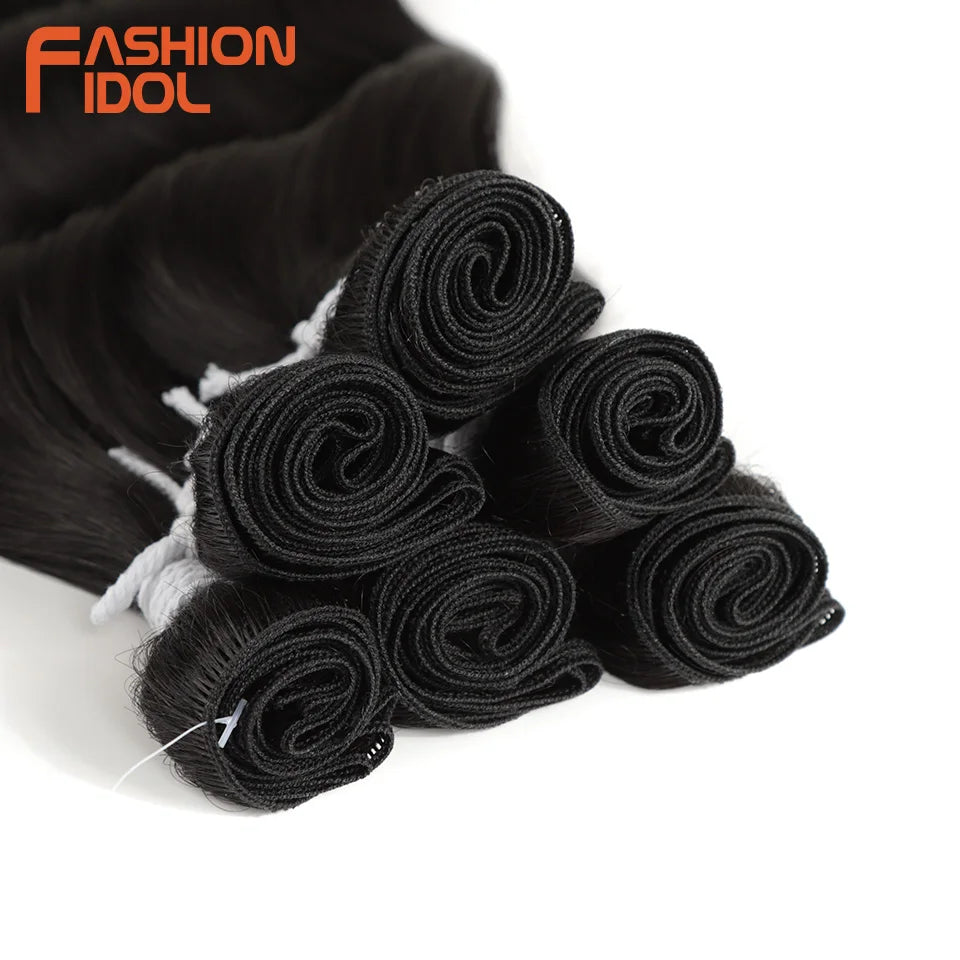 FASHION IDOL Water Wave Hair Bundles Synthetic Hair Extensions Ombre Blonde Hair Weave Bundles 6pcs 20" High Temperature Fiber