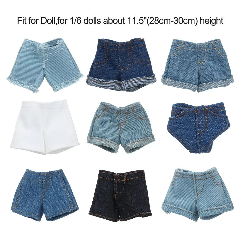2022 Newest Multi Style Denim 11.5"Jeans Bottoms Shorts For Doll Clothes Outfits Short Pants For Blythe 1/6 Dolls Accessories