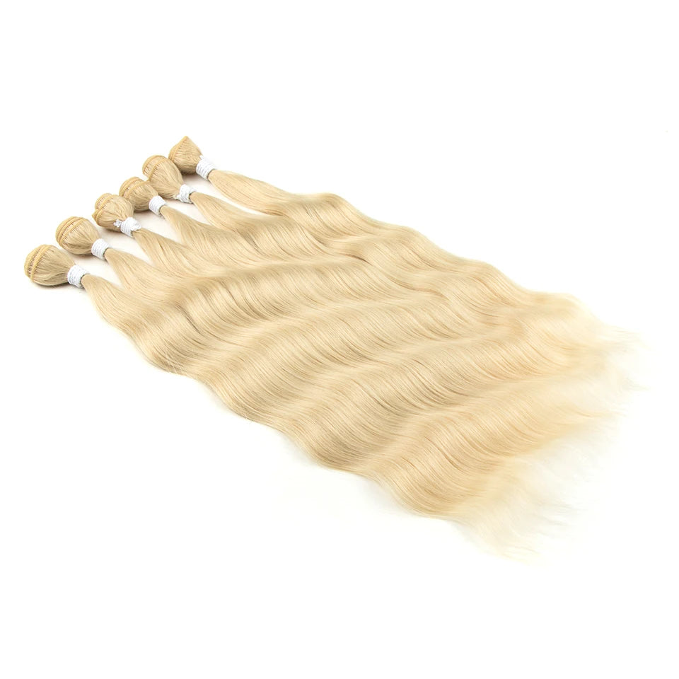 FASHION IDOL Water Wave Hair Bundles Synthetic Hair Extensions Ombre Blonde Hair Weave Bundles 6pcs 20" High Temperature Fiber