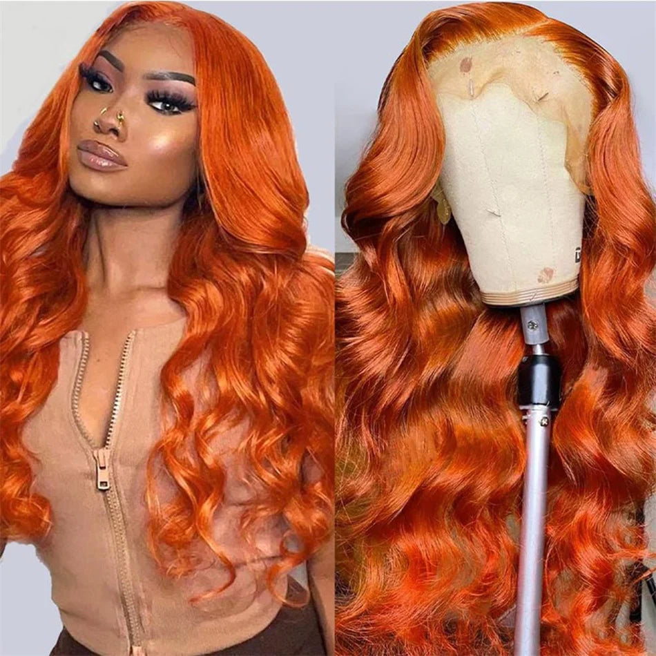 HD 13X6 Orange Ginger Lace Front Wig 100% Human Hair 13x4 Body Wave Lace Frontal Wig Pre Plucked Colored Human Hair Wig On Sale