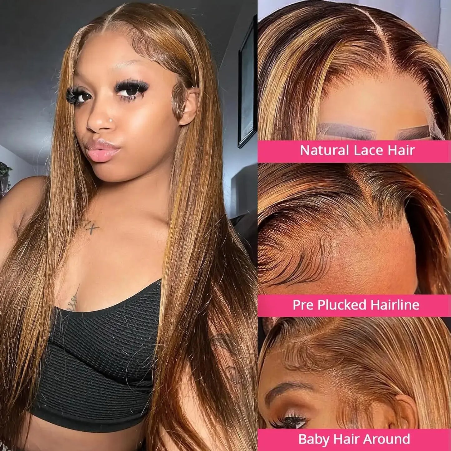 Highlight Colored Lace Front Human Hair Wigs For Women Pre Plucked 13x4 Bone Straight Transparent Lace Frontal Wig On Sale