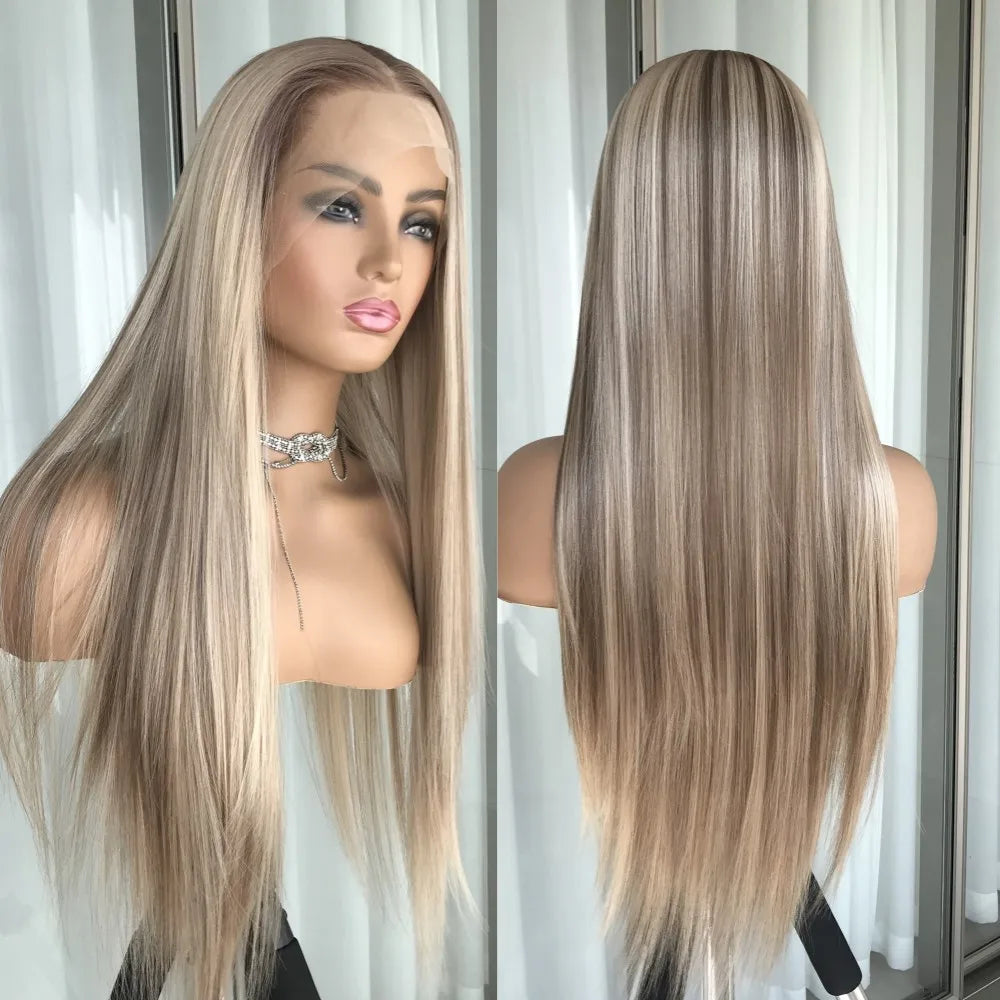 Lace Frontal Straight Lace Wigs for Women Synthetic Lace Wig 13x4" Lace Front Wig Black 99J Pre plucked Fiber Wig Daily Use