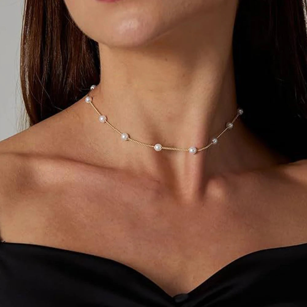 Seulement Natural Freshwater AK Pearl Beaded Necklace for Women 925 Sterling Silver Choker Luxury Neck Accessories Jewelry Gift