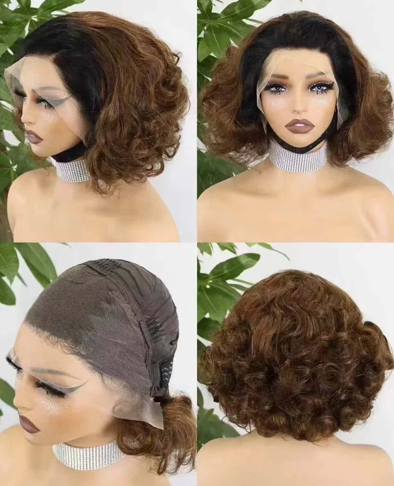 12A Raw Donor Human Hair Wigs 13x4 HD Lace Frontal 250% Density Unprocessed Vietnamese Double Drown Bouncy Wave Lace Frontal Wig