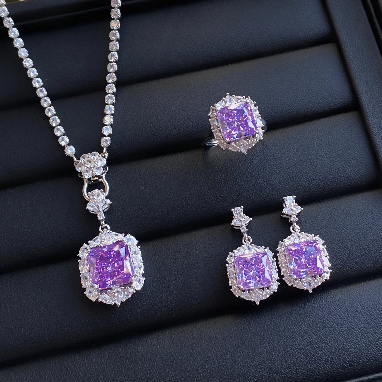 Valuable Lab Jade Diamond Jewelry set 925 Sterling Silver Engagement Wedding Rings Earrings Necklace For Women Bridal Party Gift