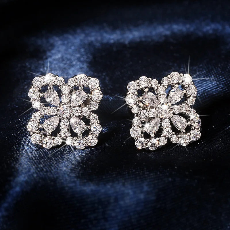 Dainty Flower Stud Earrings for Women Piercing Cartilage Ear Ring Cute Zircon Gold Color Women's Aesthetic Jewelry Gift