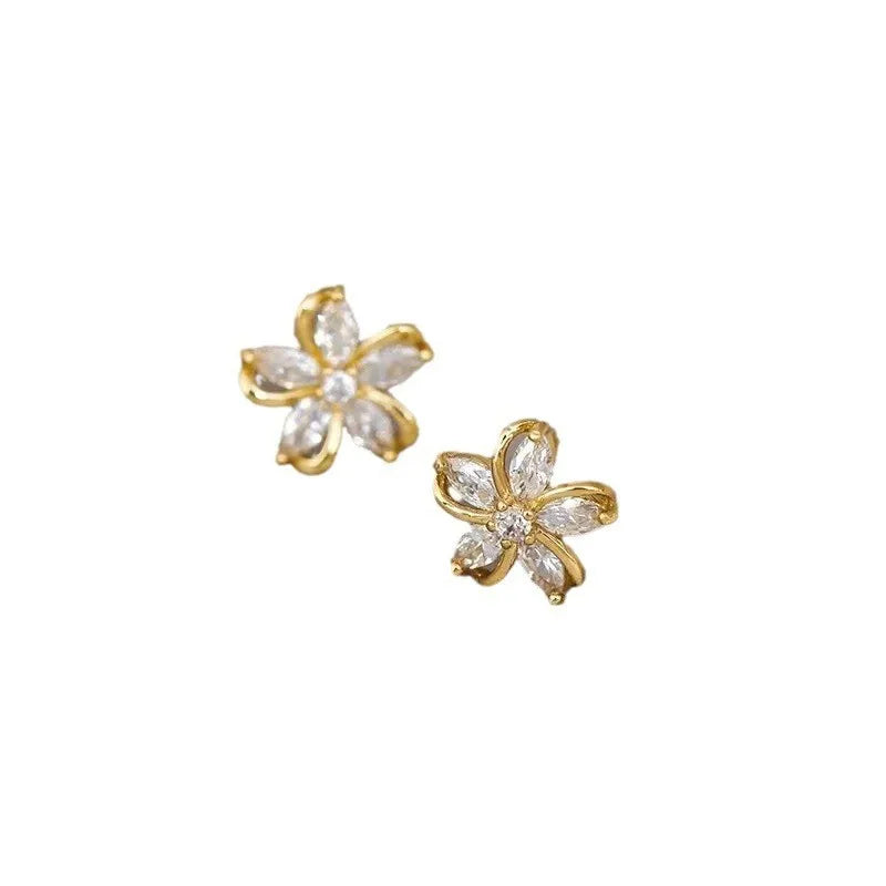 Dainty Flower Stud Earrings for Women Piercing Cartilage Ear Ring Cute Zircon Gold Color Women's Aesthetic Jewelry Gift