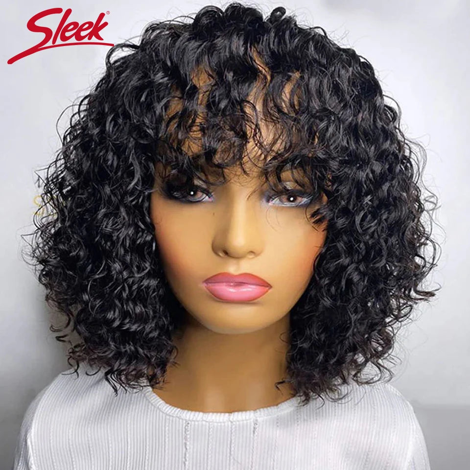 Peruvian Short Pixie Bob Cut Human Hair Wigs With Bangs Jerry Curly Non lace front Wig Highlight Honey Blonde Colored Wigs