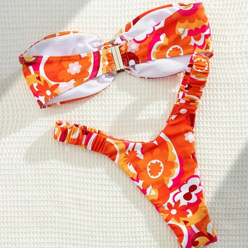 Micro Bikini Push Up Women Swimsuit Fashion Print Bikini Set Split Swimwear Summer 2025 New Beachwear Lady Bathing Suit 2 Piece
