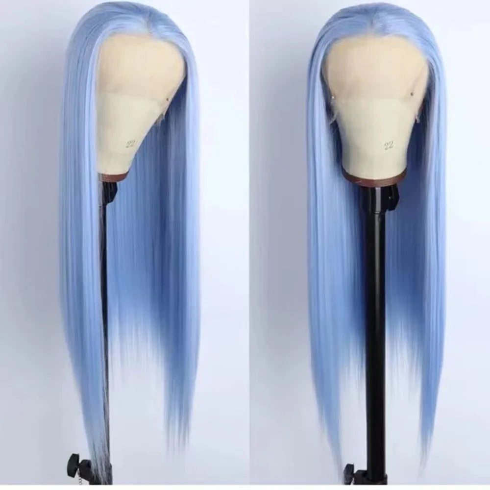 #60 Platinum Blonde Wig Synthetic Lace Front Wigs For Women Long Silky Straight Wig Lace Hair Grey Blue Pink Wig Frontal Cosplay