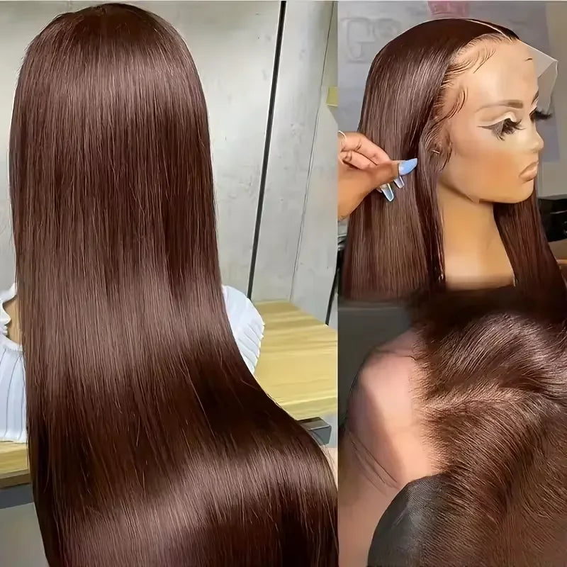 13X6 Chocolate Brown Lace Front Wigs Human Hair 13x4 Bone Straight 36 Inch Lace Frontal Colored Wig 100% Vietnamese For Women