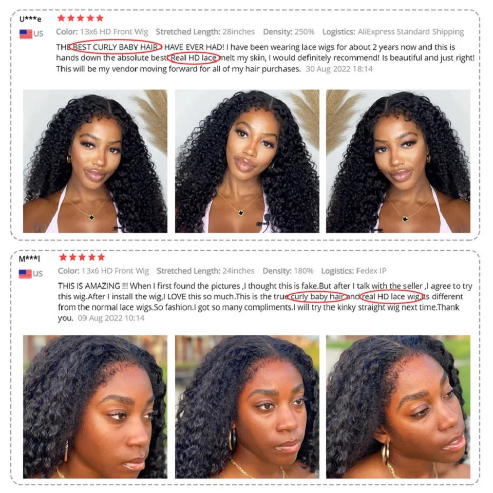 10-34 Inch 4C Edges Baby Hair Lace Wigs Brazilian Curly Human Hair Wig 13x4 Lace Frontal Wigs For Women KInky Curly Glueless Wig