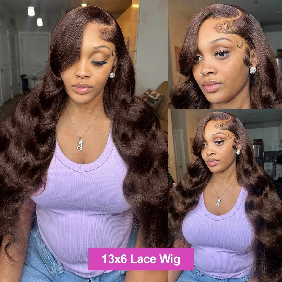 Rosabeauty Brazilian Chocolate Brown Body Wave Lace Front Human Hair Wigs 36 38 40 Inch Brown 13x6 HD Lace Frontal Wig For Women