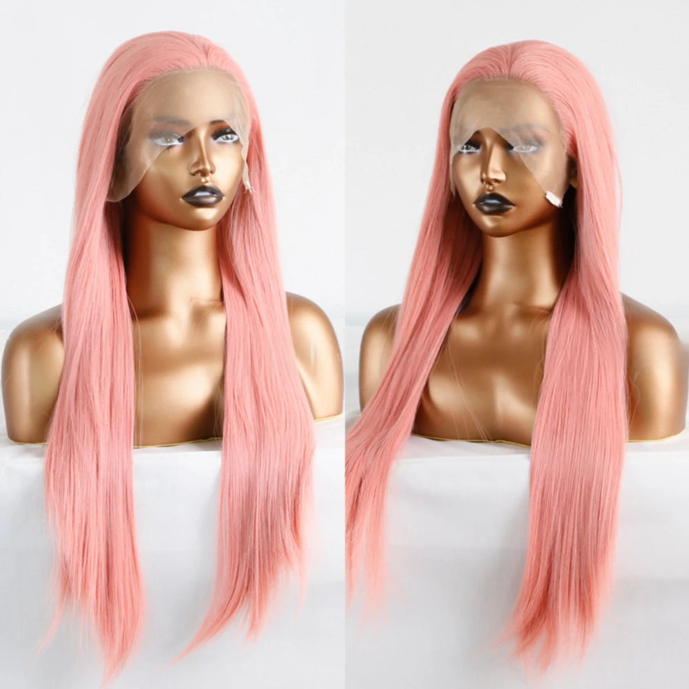 #60 Platinum Blonde Wig Synthetic Lace Front Wigs For Women Long Silky Straight Wig Lace Hair Grey Blue Pink Wig Frontal Cosplay