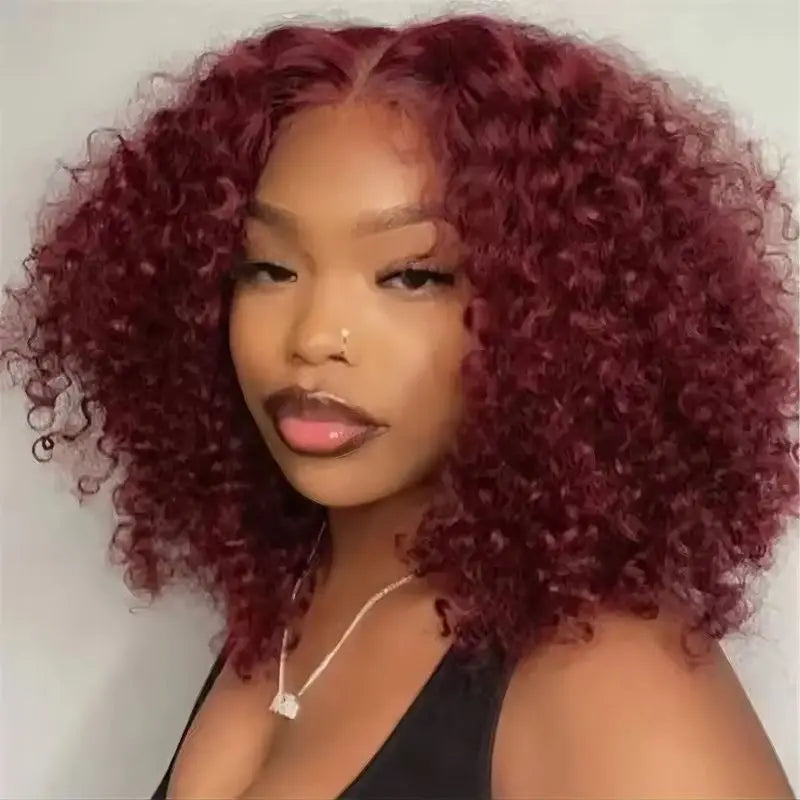 99J Colored Curly Deep Water Wave Lace Front Wig 13x4 Burgundy Remy Short Bob Frontal Human Hair Wigs Women Pre Plucked Wig 200%