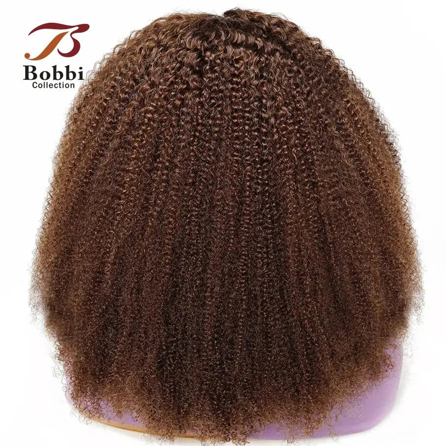 250% Density Brown 4x4 Lace Front Wig Afro Kinky Curly Thick 100% Human Hair Wigs For Women Pre-Plucked Transparent Lace Bobbi