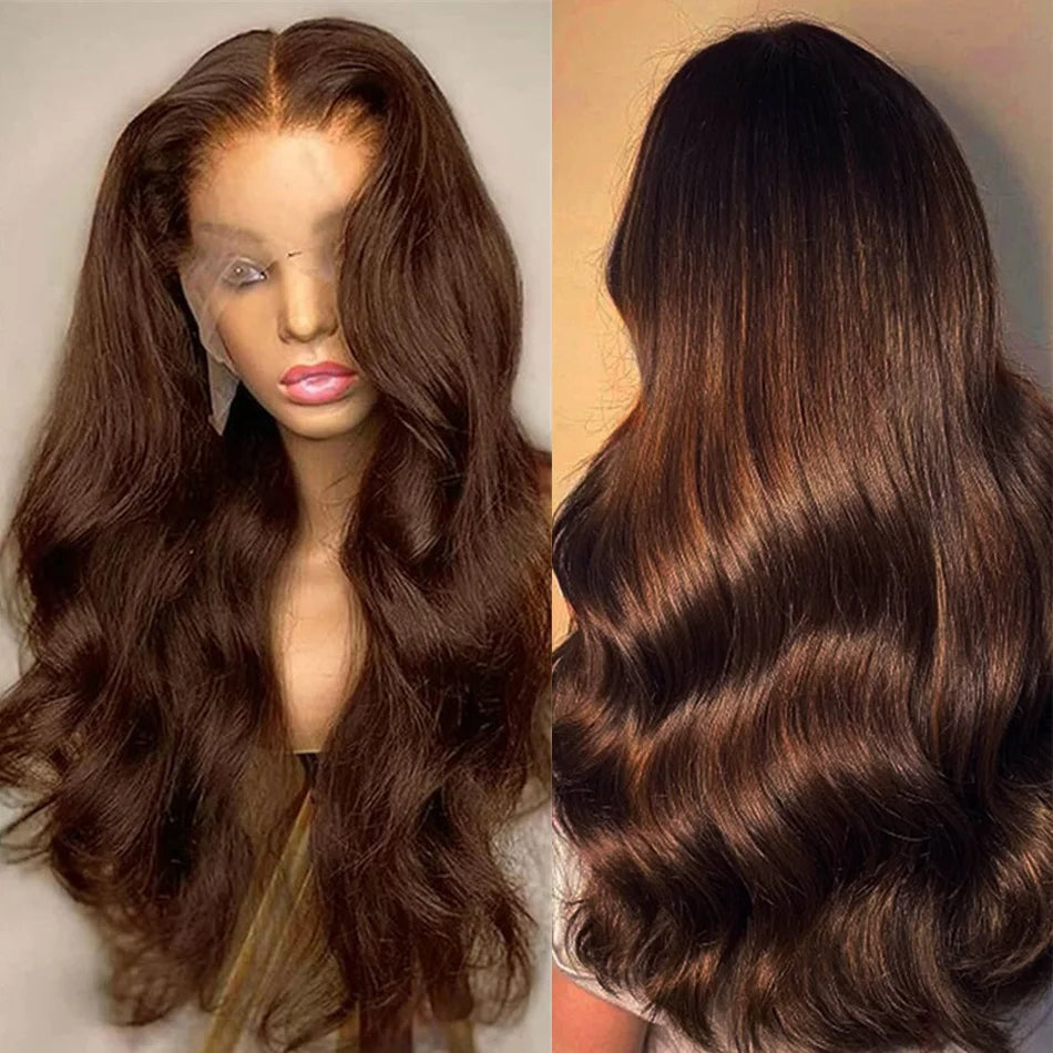 Body Wave Colored Chocolate Brown Human Hair Pre Plucked 4×4 Closure Wig 100% Human Hair Wig HD Swiss Lace 13×4 Front Lace Wig