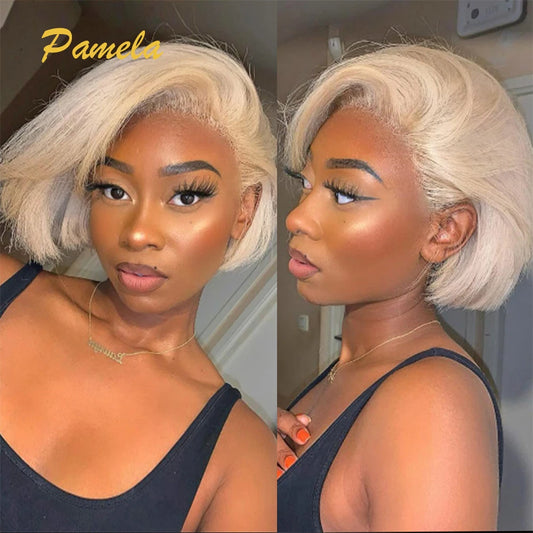 Pixie Cut Wig Brazilian 613 blonde Straight Side Part Wig Short Bob 13x4 Lace Front Human Hair Wigs For Women 613 Human Hair Wig