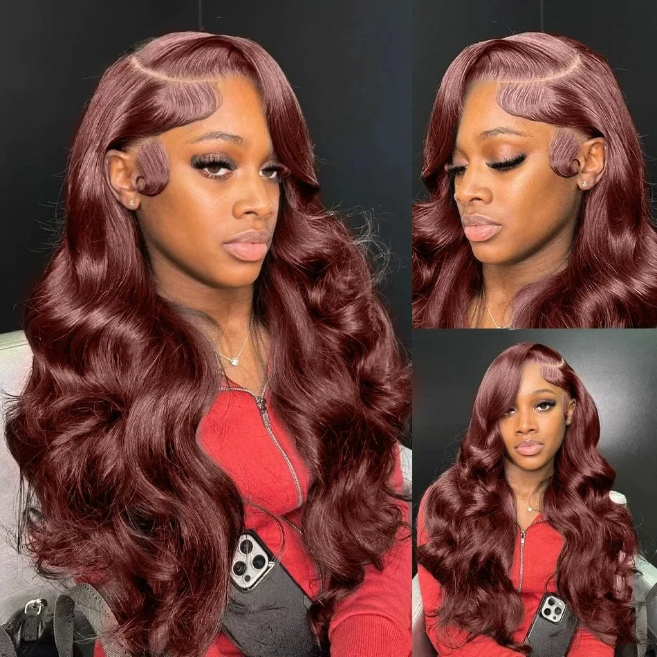 Reddish Brown Body Wave Lace Front Wigs 100% Human Hair 13x6 Lace Frontal Wig Brazilian Pre Plucked 13x4 Dark Red Brown Full Wig