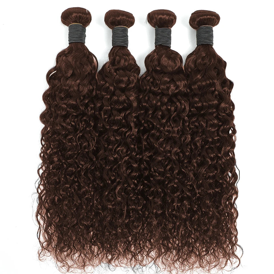 #4 Chocolate Brown Water Wave Curly 10-30 Inch Human Hair Bundles Deep Curly Wave Brazilian Virgin Raw Hair Sew-In Bundles