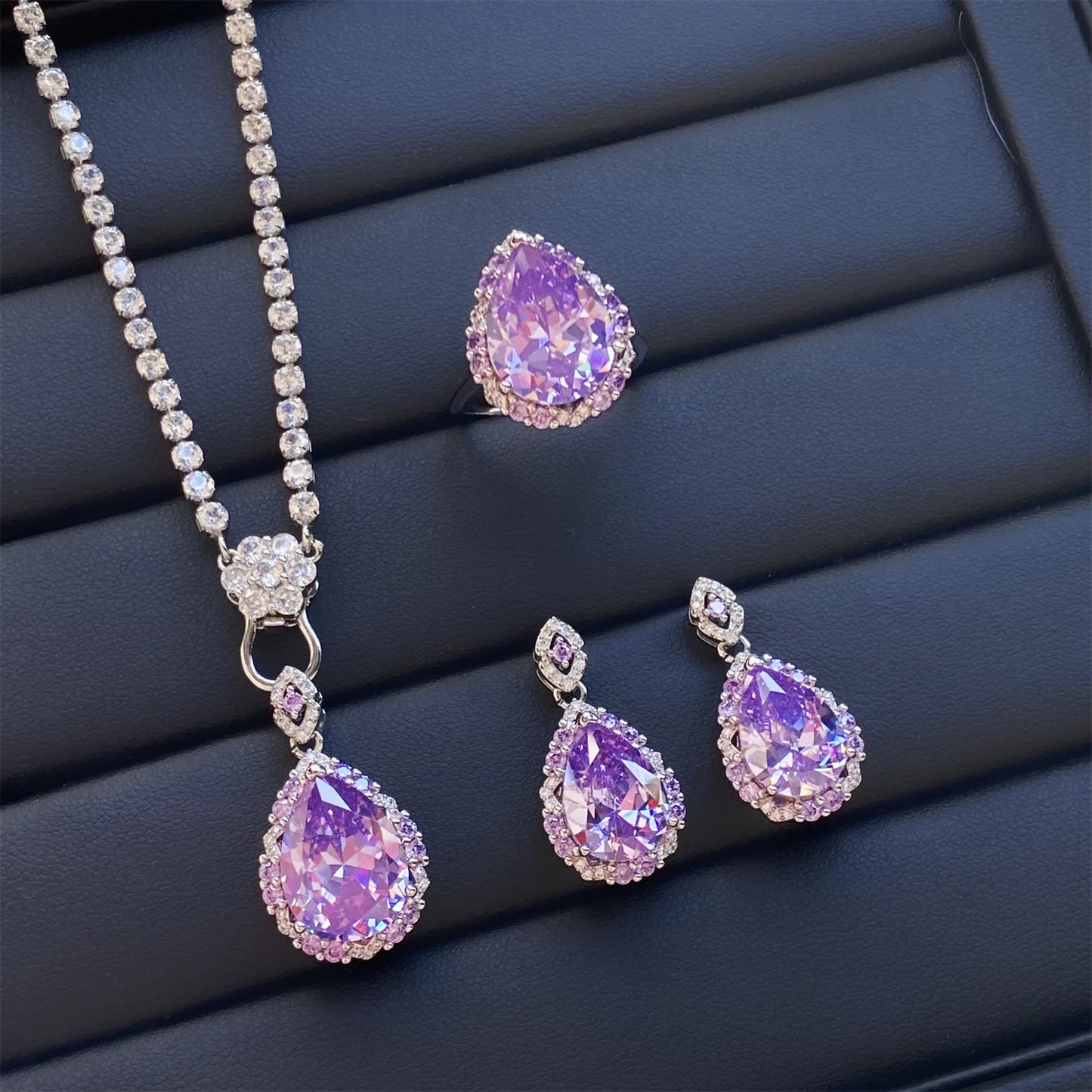 Valuable Lab Jade Diamond Jewelry set 925 Sterling Silver Engagement Wedding Rings Earrings Necklace For Women Bridal Party Gift