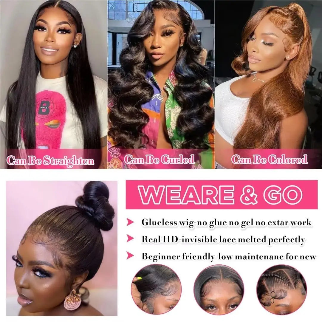 5x5 Wear and Go Glueless Wigs Human Hair 250% Density Body Wave Lace Front Wigs Human Hair Pre Cut 5x5 HD Lace Closure Wigs #1B