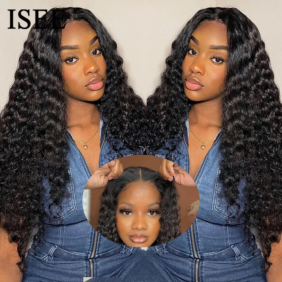 ISEE Hair 7x5 Wear And Go Wigs Deep Wave Human Hair Wig Curly Lace Front Human Hair Wig PrePlucked Glueless Wig Ready To Wear