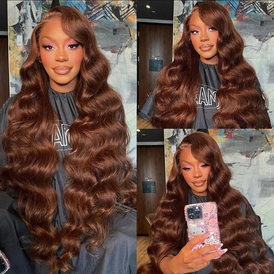 Chocolate Brown Lace Front Human Hair Wig Body Wave 13x4 Lace Frontal Wig Pre Plucked HD Lace Wigs For Women 4x4 Wig 180 Density