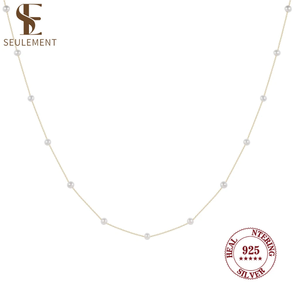 Seulement Natural Freshwater AK Pearl Beaded Necklace for Women 925 Sterling Silver Choker Luxury Neck Accessories Jewelry Gift