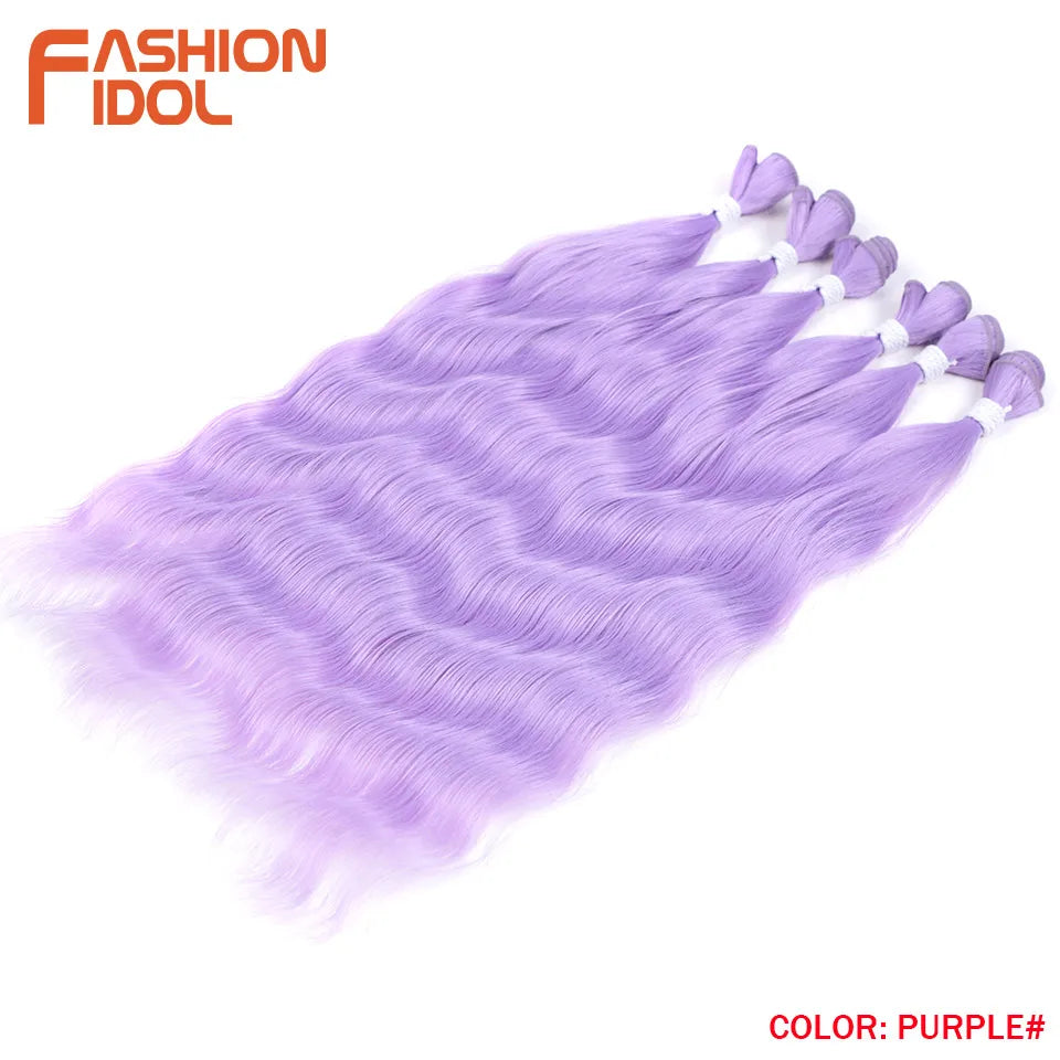 FASHION IDOL Water Wave Hair Bundles Synthetic Hair Extensions Ombre Blonde Hair Weave Bundles 6pcs 20" High Temperature Fiber