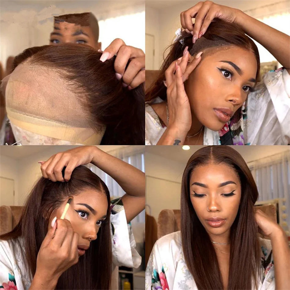 13x4 Chocolate Brown Lace Front Human Hair Wigs For Women 13x6 Transparent Straight Lace Frontal Wigs Colored Human Hair Wigs