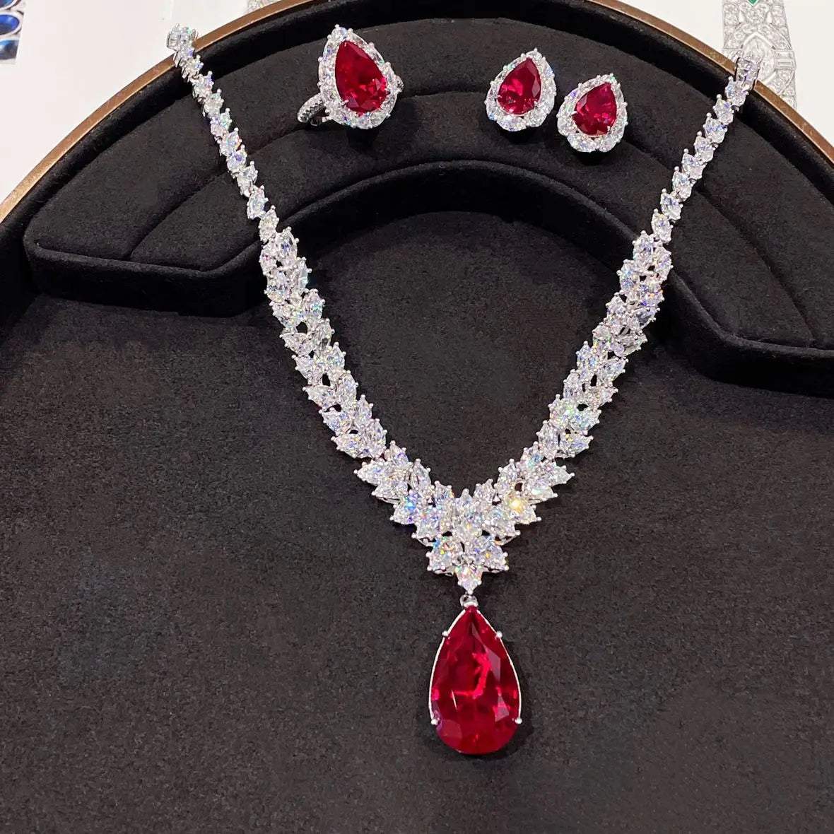 Valuable Lab Jade Diamond Jewelry set 925 Sterling Silver Engagement Wedding Rings Earrings Necklace For Women Bridal Party Gift