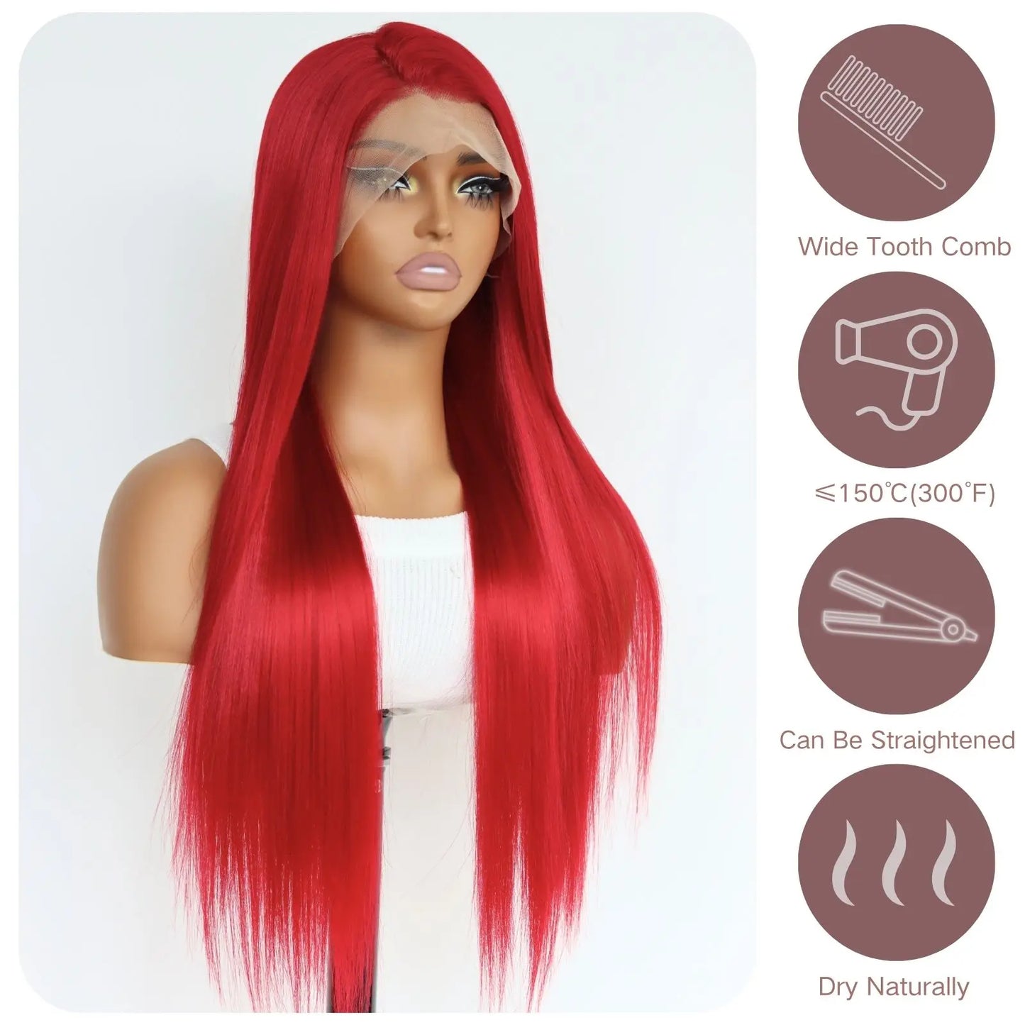 13X4 Burgundy Red Wig Long Straight Synthetic Lace Front Wig Dark Wine Colored Hair Lace Frontal Wigs for Women Party Cosplay