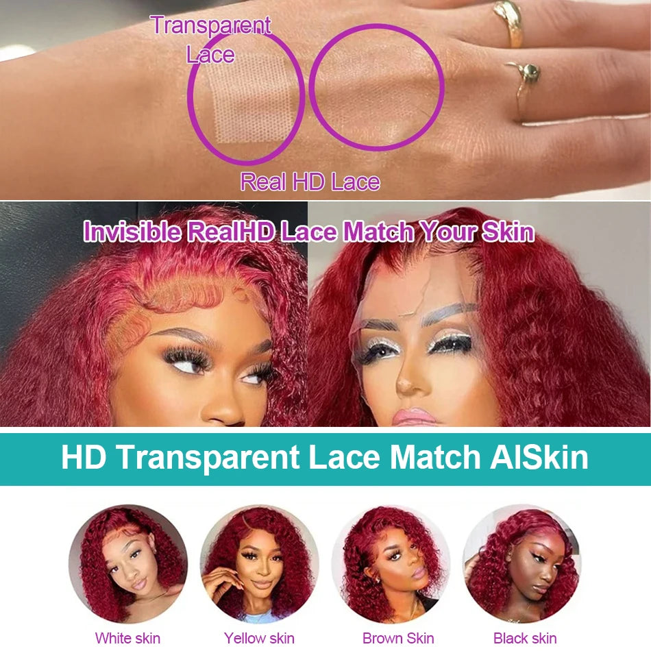 99J Burgundy 13X4 Lace Front Wig Curly Human Hair Wigs 13X6 Hd Lace Wig Human Hair Colored Deep Wave Frontal Wig Water Wave Wig