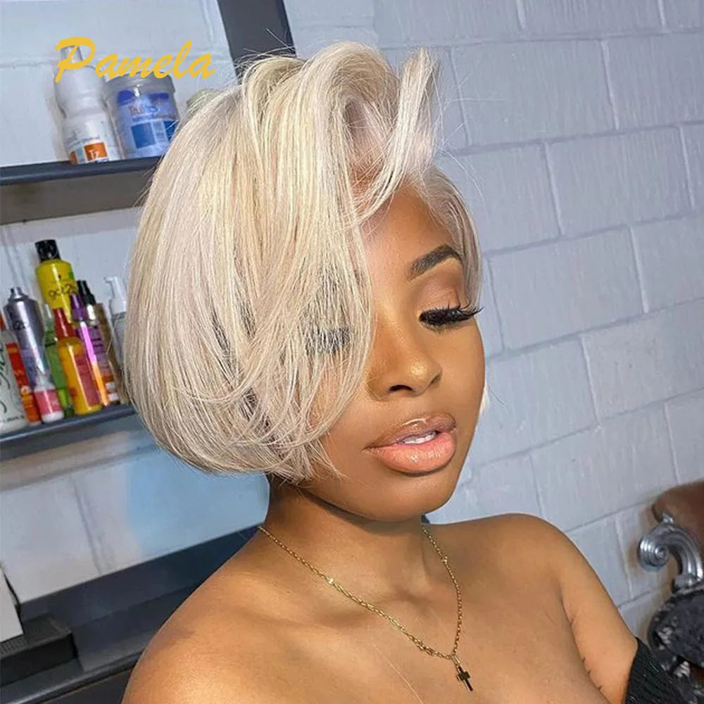 Pixie Cut Wig Brazilian 613 blonde Straight Side Part Wig Short Bob 13x4 Lace Front Human Hair Wigs For Women 613 Human Hair Wig