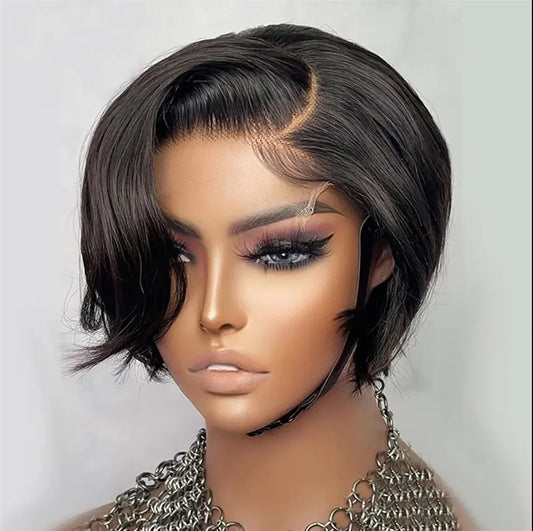 Straight Pixie Cut Wig Transparent Lace Human Hair 13×4 Human Hair Wigs Short Bob Wig For Black Woman Babyhair Natural Hairline