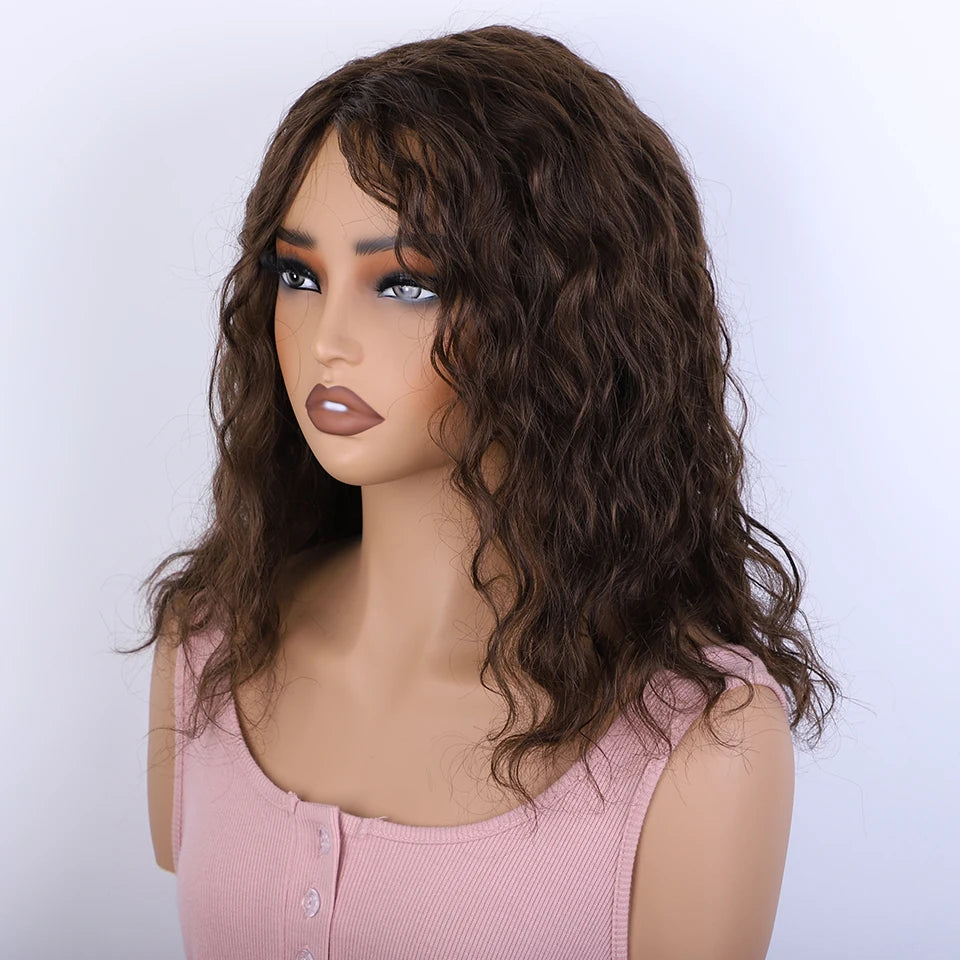 Sleek 33 Brown Colored Human Hair Wigs For Women 100% Real Ready To Wear Bodywave Short Wig 4# Brown Colored Bodywave Hair Wigs