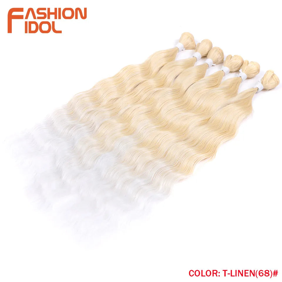 FASHION IDOL Water Wave Hair Bundles Synthetic Hair Extensions Ombre Blonde Hair Weave Bundles 6pcs 20" High Temperature Fiber