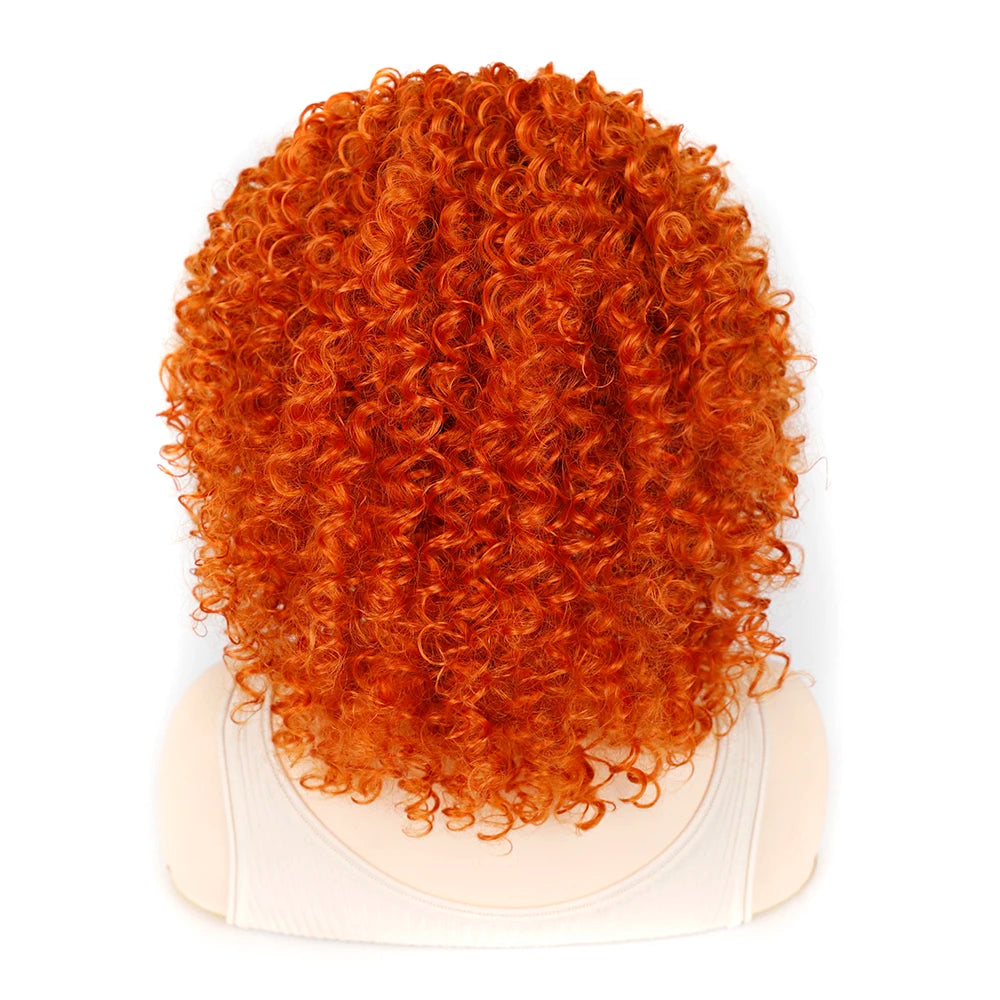 18 Inch Kinky Curly Headband Wig Ombre Afro Curly Wig with Scarf Natural Synthetic Fluffy Curly Turban Wigs for Women Cosplay