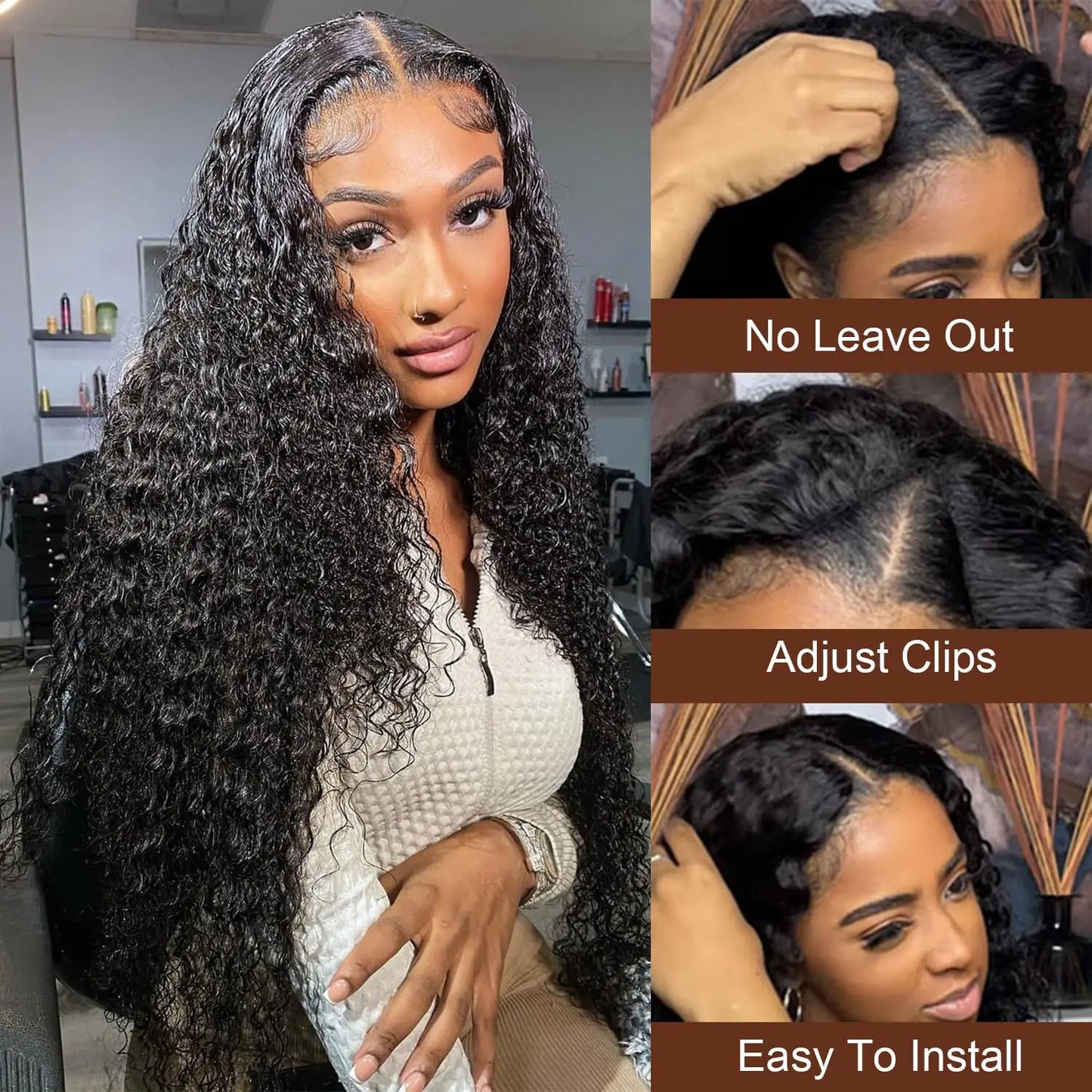 V Part Wig Human Hair No Leave Out Brazilian Water Wave Human Hair Wigs for Women V Part Deep Curly Wigs No Glue Wig Virgin 250%