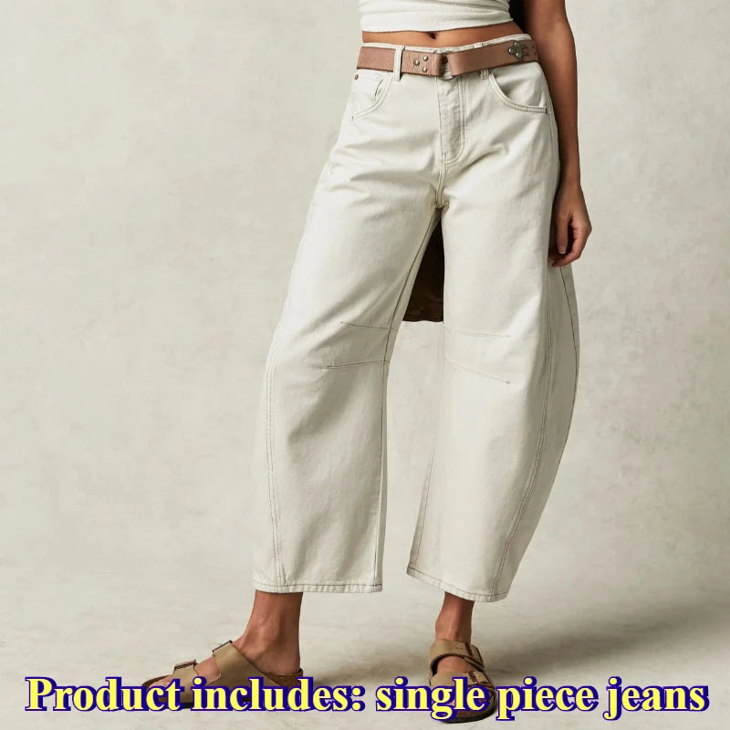 European and American Women's Casual Loose Mid Rise Jeans Trendy Loose Denim Pants Straight Leg Pants Round Neck Jeans Clothes